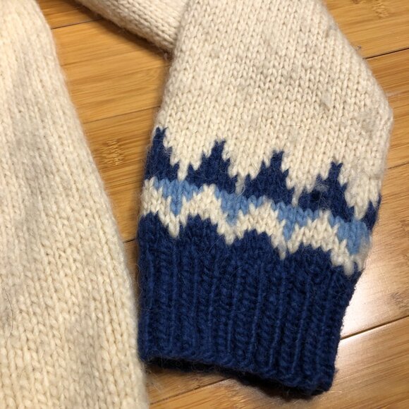 Scandinavian Vintage Wool Woven Winter Sweater Nordic Warm Blue Holiday Cardigan - Picture 5 of 12